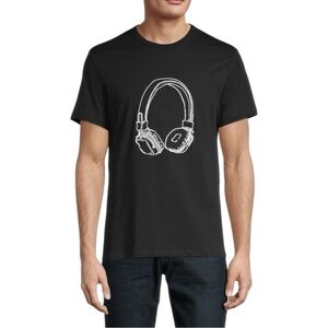 French Connection Headphones Graphic Black Short Sleeve T-Shirt Mens Large